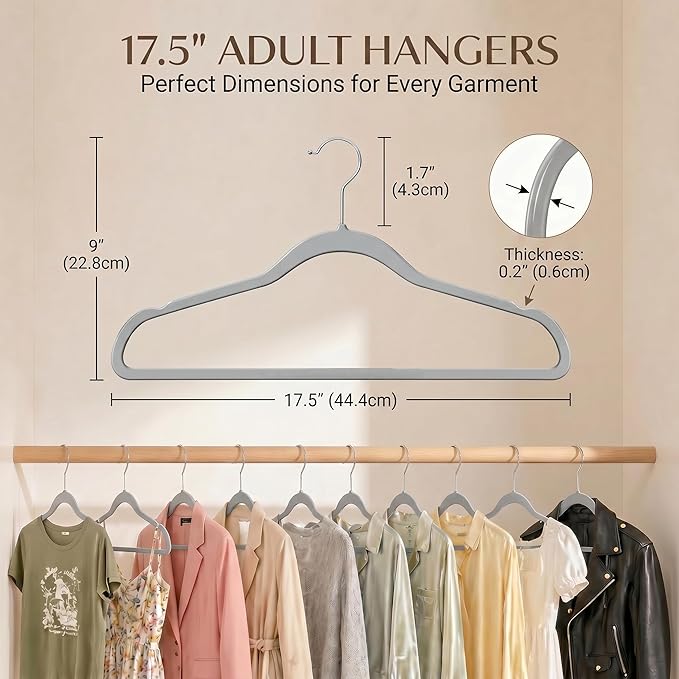 SMARTOR Plastic Hangers 50 Pack, Thin Hangers with 360° Swivel Hook, Non-Velvet Hanger Heavy Duty Clothes Holders for Closet - Durable Adult Hanger, Space Saving Hangars - Gray