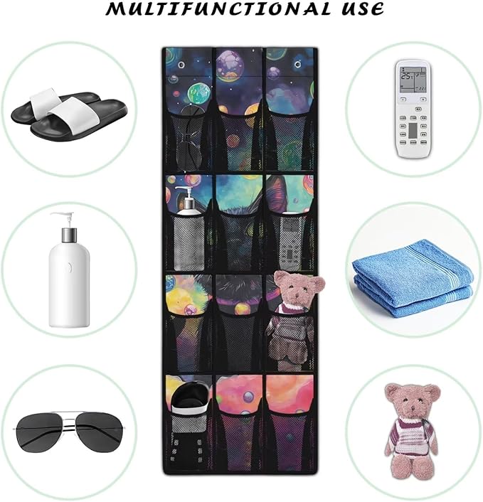 Cat Over the Door Shoe Organizer Space Saving Hanging Shoe Rack Holder with 12 Pockets Large Capacity Behind the Door Storage for Classrooms, Bedrooms, Dormitories