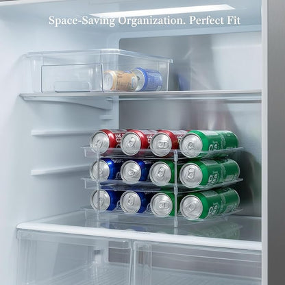 Retractable Can Dispenser, Adjustable Width Sliding Storage Rack for Refrigerator & Pantry, Clear PP Plastic Beverage Organizer