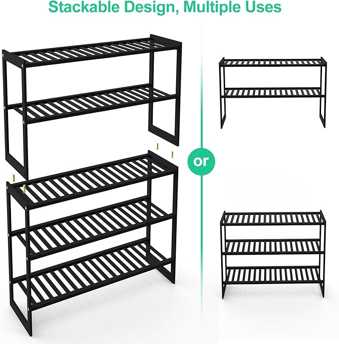 Jripae Shoe Rack Bamboo 5 Tier Shoe Organizer, Storage 20-25 Pairs for Closet Entryway, Stackable Large Tall Shoe Shelf Holder Stand Cubby for Door Hallway Bedroom Garage