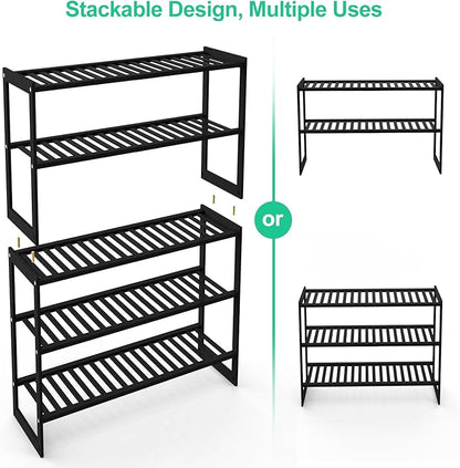 Jripae Shoe Rack Bamboo 5 Tier Shoe Organizer, Storage 20-25 Pairs for Closet Entryway, Stackable Large Tall Shoe Shelf Holder Stand Cubby for Door Hallway Bedroom Garage