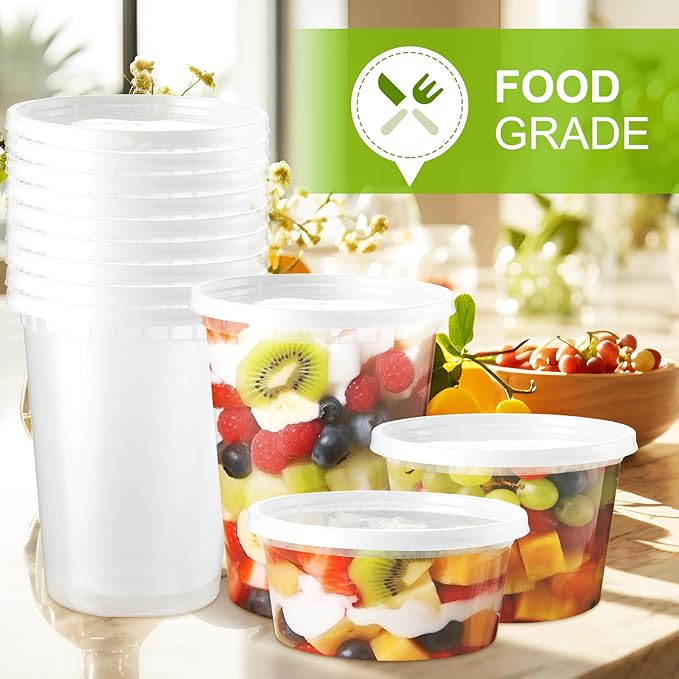 NEEBAKE 16 Oz Deli-Containers-with-Lids - 60 Set Plastic Food-Storage-Containers-with-Lids, Microwaveable & Freezer Safe To-Go-Containers, Leak-proof Soup Overnight Oats Meal-Prep-Containers