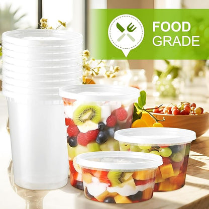 NEEBAKE 50 Set Deli Containers With Lids: [16oz 32oz] Combo Plastic Food Storage, Microwaveable & Freezer Safe To-Go, Leak-proof Meal-Prep