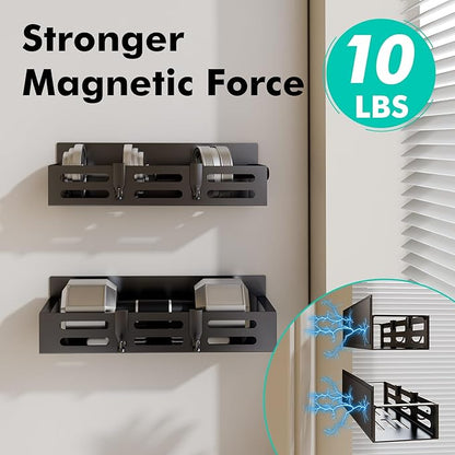 SETBAOO 4 Pack Magnetic Spice Rack for Refrigerator with 4-Hook Rack and Paper Towel Holder, Black Magnetic Shelf and Fridge Kitchen Cabinet Organizers Storage Seasoning Organization Mini Shelves.