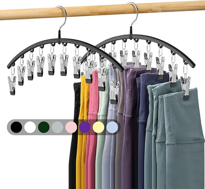Volnamal Legging Organizer for Closet, 2 Pack Metal Yoga Pants Hangers w/10 Clips Holds 20 Leggings, Space Saving Hanging Closet Organizer w/Rubber Coated Closet Organizers and Storage, Black