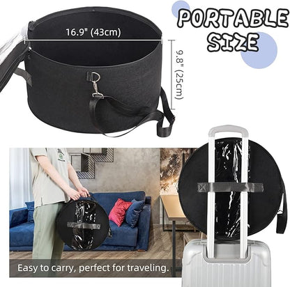 LITLANDSTAR Organizer for Women and Men, Round Storage Box Portable Felt Container Foldable Hat Holder With Dust Proof Lid, Rack for Closet or Travel (17" D x 10" H, Black)