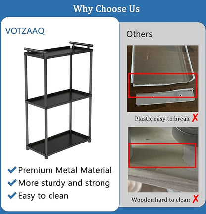 VOTZAAQ 3 Tier Bathroom Organizer Countertop, Stainless Steel Perfume Tray and Vanity Countertop Shelf, Makeup Skin Care Bathroom Organizers and Storage for Dresser, Kitchen (Matte Black)