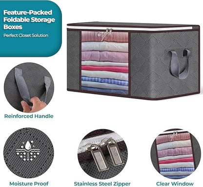 90L Large Storage Bags for Clothes,Blanket and Comforter, 6 Pack Foldable Clothes Storage Bins for Closet Organizer, Storage Containers with Handle, Storage Box