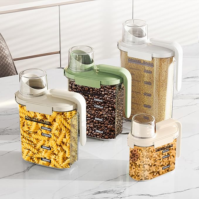 Cereal Containers Storage with Pour Plastic Cereal Storage Container Dispenser Airtight Food Storage Containers with Lids BPA-Free Canisters Sets for Kitchen Pantry Organizers, 1.5L 4 Piece