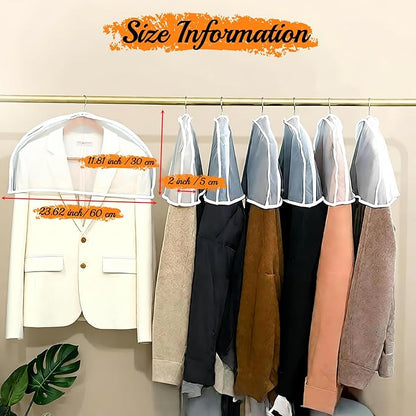 10 Pcs Shoulder Covers for Hanging Clothes, Plastic Covers for Clothes with 2" Gusset for Suit, Coats, Jackets, Dress Closet Storage (24 x 12 x 2 Inches)