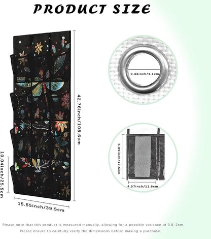 Dragonflies Behind Door Organizer 12 Pockets Over The Door Organizer for Closet Flowers Multi-Pocket Organizer Easy to Install Shoe Holder Hanger for Dorm Room