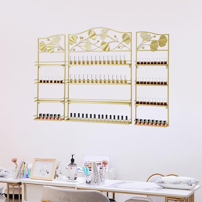 4 Tier Wall-Mounted Nail Polish Storage Racks 3PCS Metal Nail Polish Organizer Shelf for Wall Cosmetic Display Cases Perfume Lipstick Display Stand for Home Spa Nail Salon