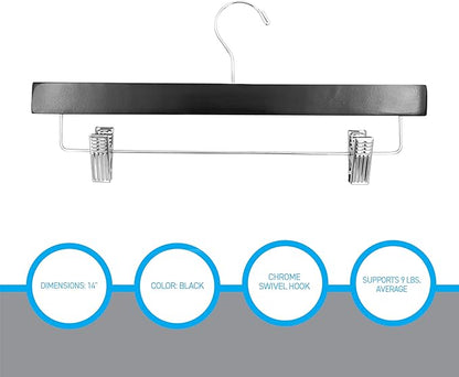 SSWBasics 14 inch Black Wood Skirt and Pants Hangers - Case of 50 - Black Wooden Pants