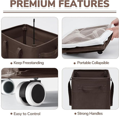 CHICVITA Rolling Laundry Hamper with Wheels, 75L Clothes Hampers for Laundry and Removable Wash Bag, Large Laundry Basket for Living Room, Coffee