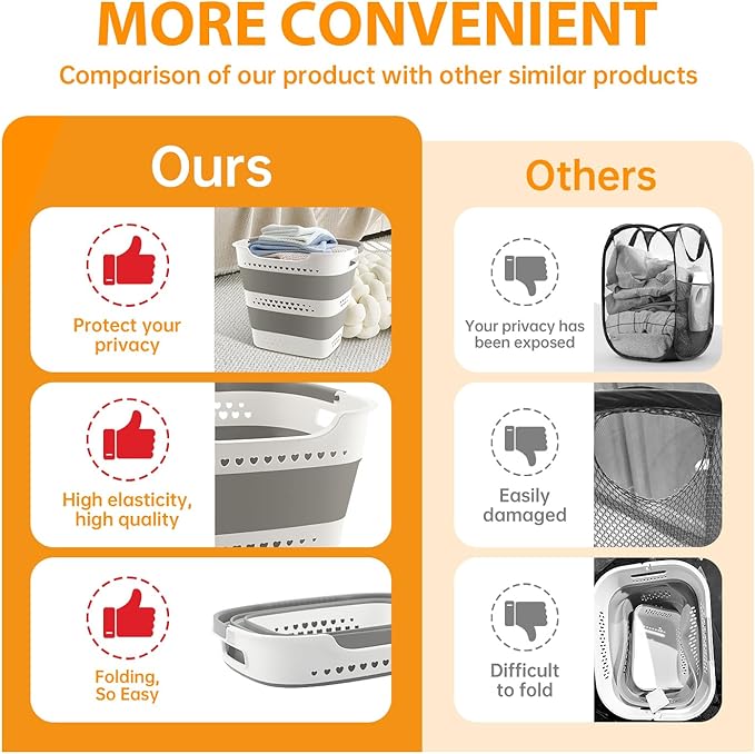 2 Pcs 42L Medium Collapsible Plastic Laundry Basket with Handles, Foldable Laundry Basket Hamper, Pop Up Storage Container Organizer for Washing Storage (Gery, 17 Inch * 13 Inch * 15 Inch)