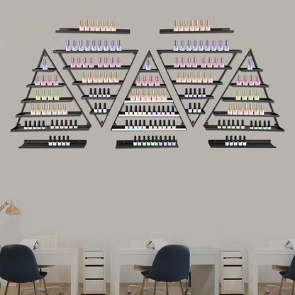 Metal Wall-Mounted Nail Polish Storage Racks, 5 Tiers Nail Polish Storage Racks, 10PCS Triangular Cosmetic Display Racks, Lipstick Perfume Wall Shelf for Spa Nail Salon Shop Home (Black)