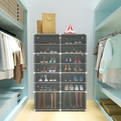 Shoe Rack Organizer, 32 Pair Shoe Storage Cabinet with Door Expandable Plastic Shoe Shelves for Closet,Heels,Boots,Slippers,8 Tier