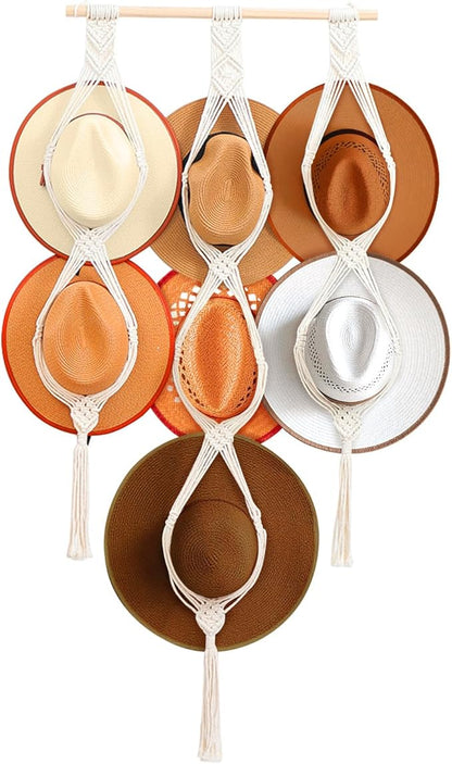 Bohemian Hat Holder Macrame Hat Hangers for Wall Holds 7 Hats