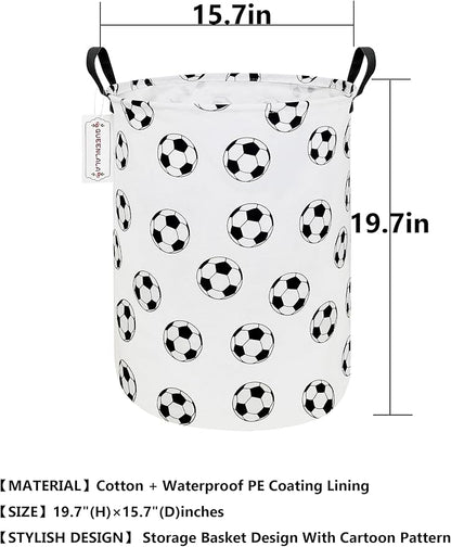 QUEENLALA Large Storage Basket,Laundry Hamper/Bathroom/Home Decor/Collapsible Round Storage Bin,Boys and Girls Hamper/Boxes/Clothing(Round-Football)