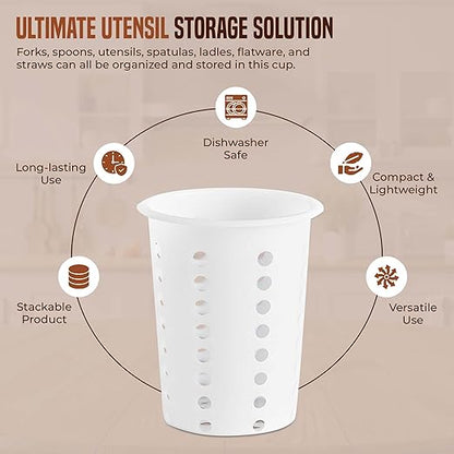 OCS Parts Perforated Utensil Drying Cups | White | Set of 3 | Plastic Flatware Holder Cylinders for Kitchen Counter Organization