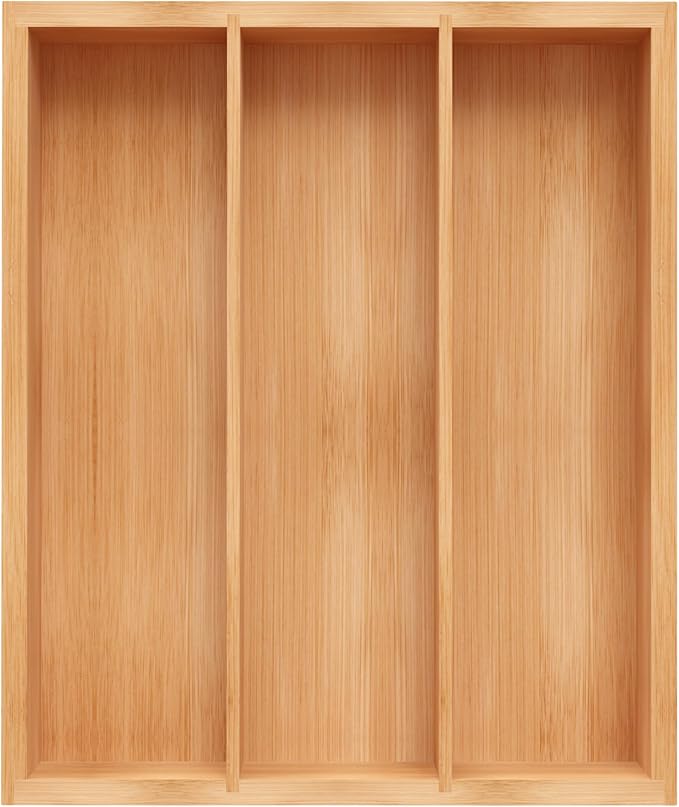 Unibambou Bamboo Utensil Drawer Organizer, Silverware Tray Organizer, Kitchen Drawer Organizer for Flatware Cutlery, (Natural, 3 Slots)