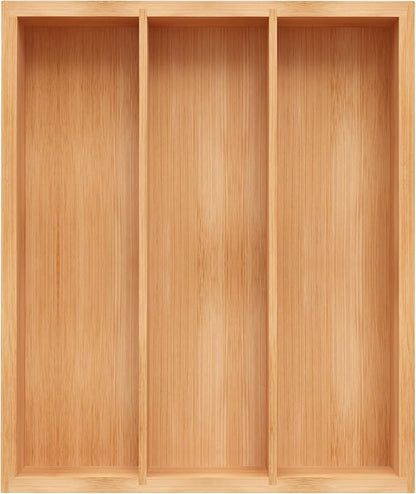 Unibambou Bamboo Utensil Drawer Organizer, Silverware Tray Organizer, Kitchen Drawer Organizer for Flatware Cutlery, (Natural, 3 Slots)