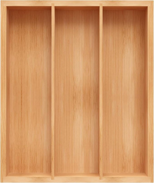 Unibambou Bamboo Utensil Drawer Organizer, Silverware Tray Organizer, Kitchen Drawer Organizer for Flatware Cutlery, (Natural, 3 Slots)