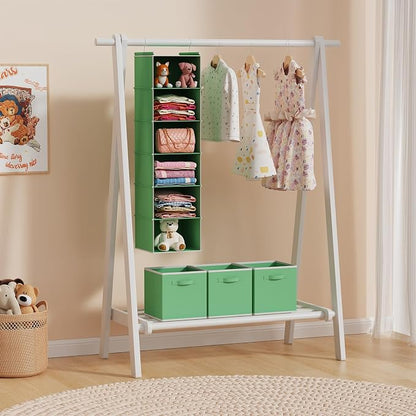 MAX Houser 6-Shelf Hanging Closet Organizer, Hanging Storage Shelves with 2 Sturdy Hooks Space-Saving for Bedroom, Foldable (Green)
