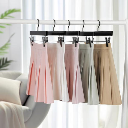 TOPIA HANGER Black Wooden Pants Hangers, Wood Skirt Hangers with Clips, Deluxe Jeans Hanger with 360° Swivel Anti-Rust Flat Hook, Smooth Finish Wood Hangers for Slacks Trousers 20 Pack, CT03B