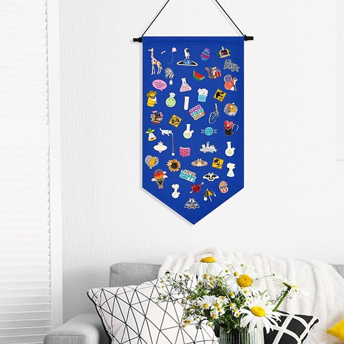 Winmany Wall Hanging Brooch Jewelry Storage Case Canvas Display Stand Enamel Pin Display Banner Holder Earrings Necklace Glitter Pin Collection Organizer (Blue)