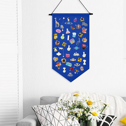 Winmany Wall Hanging Brooch Jewelry Storage Case Canvas Display Stand Enamel Pin Display Banner Holder Earrings Necklace Glitter Pin Collection Organizer (Blue)