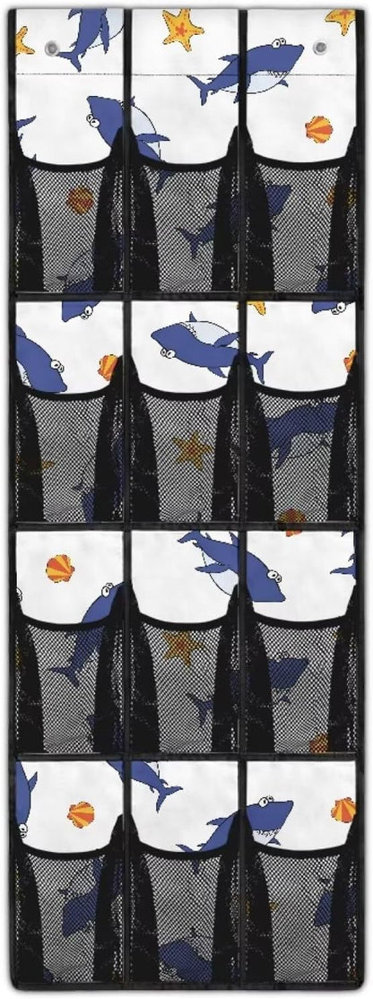 Cute Shark Shoe Organizer Over The Door for Living Room Mesh Fabric Door Hanging Shoe Organizer Easy to Install and Space Saving Wall Hanging Storage