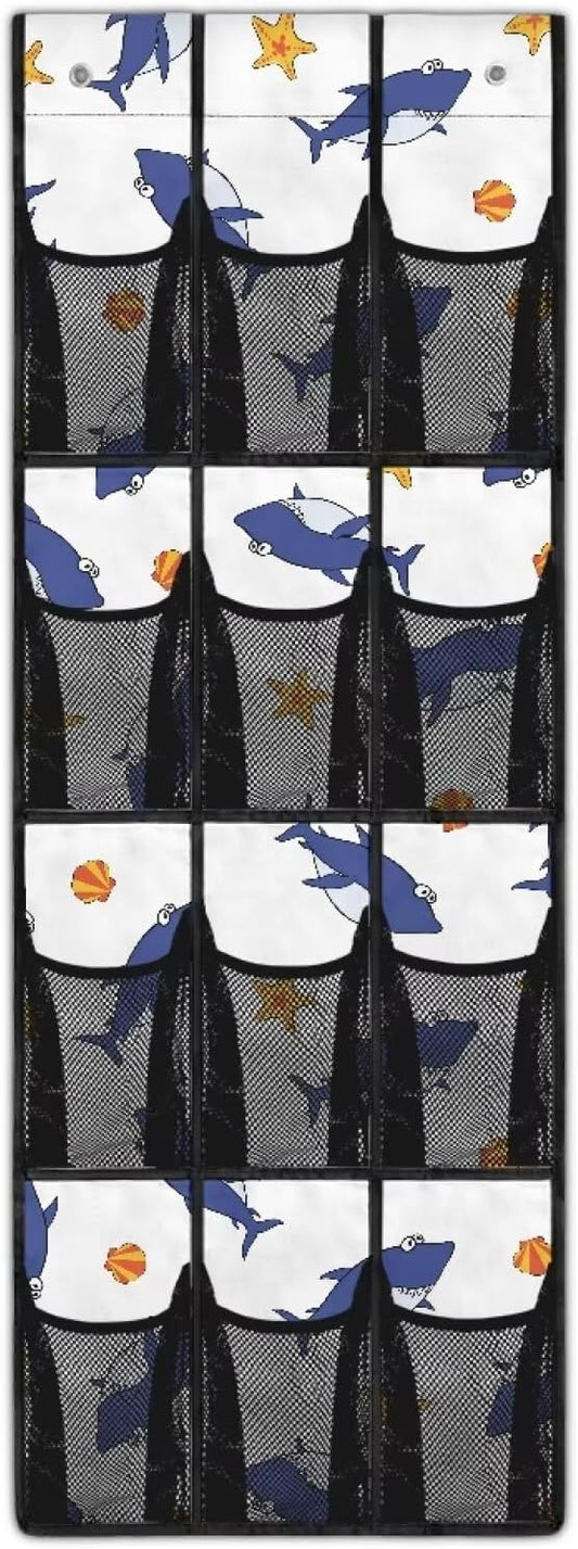 Cute Shark Shoe Organizer Over The Door for Living Room Mesh Fabric Door Hanging Shoe Organizer Easy to Install and Space Saving Wall Hanging Storage