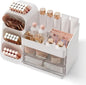 Booklov Makeup Organizer for Vanity, Large Capacity Cosmetic Display Case with Clear Acrylic Drawer, Countertop Beauty Storage Holder for Skincare, Brush Eyeshadow Lipstick Counter Desk, Crystal White