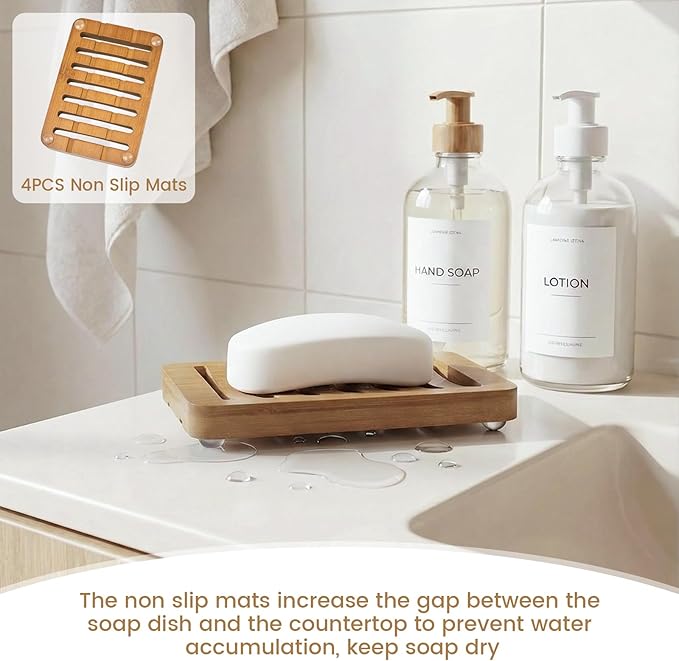 Slotted Bar Wood Soap Dish Self Draining, Wooden Sponge Holder, 1 Pack Curved Slotted Bamboo Soap Dish with Drainage for Shower, Bathroom, Kitchen, Sink, Travel, Packed in A Box (Warm Brown)
