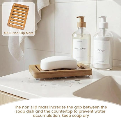 Slotted Bar Wood Soap Dish Self Draining, Wooden Sponge Holder, 1 Pack Curved Slotted Bamboo Soap Dish with Drainage for Shower, Bathroom, Kitchen, Sink, Travel, Packed in A Box (Warm Brown)