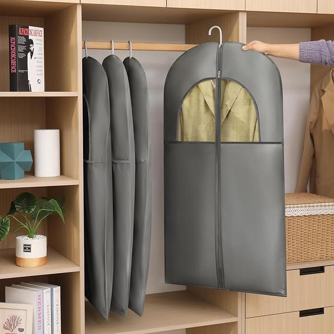 Kimmama Dress Bags for Gowns, Garment Bags for Hanging Clothes, Garment Protector Cover for Wedding Dress, Suit, Dance Costumes, Coat, PEVA, Grey, 23.6" x 43.3"
