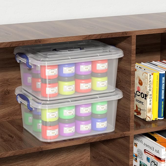 8 Quart Plastic Latching Boxes with Handles, Clear Storage Tote with Lids, 2 Packs