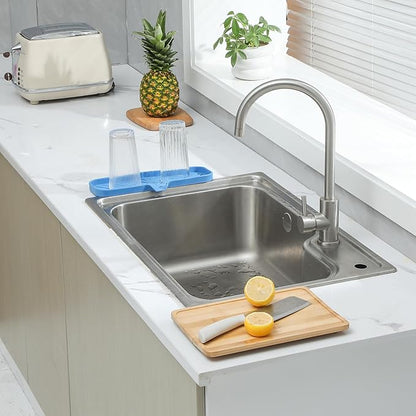 MicoYang Silicone Bathroom Soap Dishes with Drain Spout-Bathroom and Kitchen Sink Organizer,Sponge Holder,Dish Soap Tray,Perfect for Dispenser,Scrubber,Bottle,Cup on Sink or Counter-Lichen Blue 12"×4"