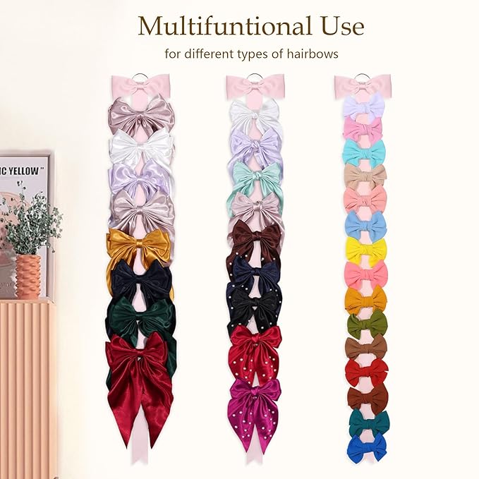 3 PCS Bow Holder for Girls Hair Bows, Ribbon Hair Clip Oraganizer Hair Barrettes Storage for Women,Wall Hanging Alligator Clip Hair Accessories Organizer Bedroom College Dorm Decor (Pink-3pcs)