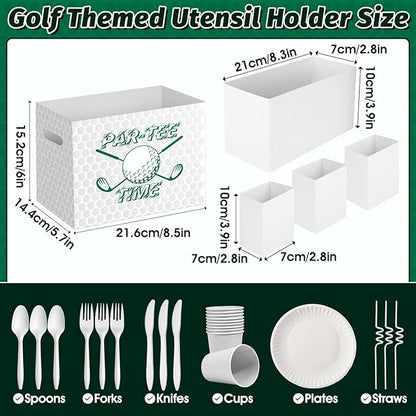 2PCS Golf Utensil Holder Paper Utensil Caddy for Golf Party Decorations Disposable Cutlery Holder with Handles for Birthday Party Supplies Sports Party Favors Par-Tee Time Cutlery Caddy