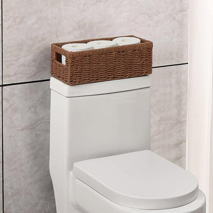 Vagusicc Wicker Storage Basket, Paper Rope Wicker Baskets with Handles, Toilet Paper Basket for Toilet Tank Top, Small Wicke Baskets for Organizing Shelves, 2-Pack, Brown