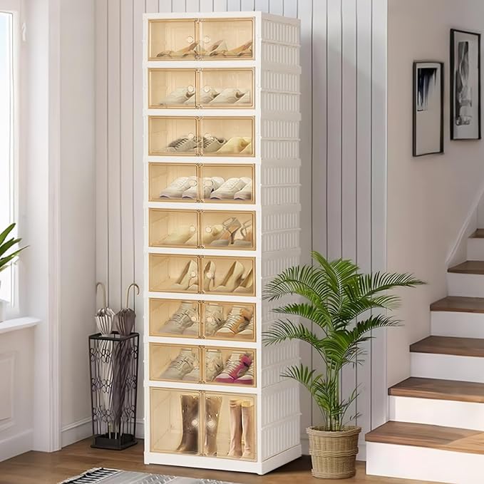 Portable Extra Large Folding Shoe Rack Set of 2, Shoe Organizer Storage Box for Closet With Magnetic Clear Door, Shoe Storage Cabinet for Living Room, Entryway(9 layers—18 Pairs, Style-B)