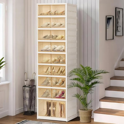 Portable Extra Large Folding Shoe Rack Set of 2, Shoe Organizer Storage Box for Closet With Magnetic Clear Door, Shoe Storage Cabinet for Living Room, Entryway(9 layers—18 Pairs, Style-B)