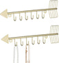 MyGift Brass-Tone Metal Wall Mounted Arrow Design Necklace Organizer Rack with 6 Hooks, Set of 2
