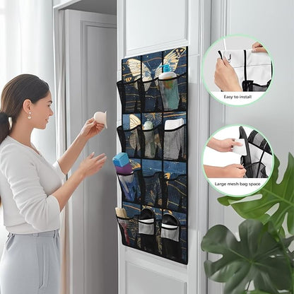 Butterfly Night Over The Door Shoe Organizers with 12 Pockets,Quick Dry Mesh Organizer Hanging for Pantry Bathroom Closet,Mesh Pocket Over the Door Shoe Organizer for RV,Pantry