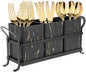 NelyBet Kitchen Utensil holder for Countertop, Silverware Caddy,Golden Marble Black Flatware Holder Utensil Cutlery Organizer for Party Gatherings, Metal and Durable Design