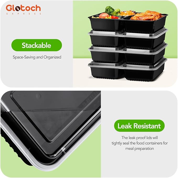 Glotoch 34oz 3-Compartment [1 Pallet-4950 Pack] Meal Prep Containers with Lids, Plastic Food Prep Containers Microwave, Freezer, Dishwasher Safe Leakproof Durable Food Storage Lunch Box To Go Take Out