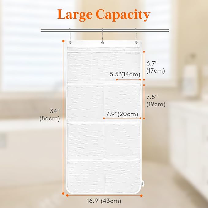 Lifewit Cruise Essentials Shower Caddy Must-Have, 9 Pockets Hanging Bathroom Organizer with Quick-Dry Mesh, Portable Shower Bag to Storage Soap, Shampoo, for RVing, Travel, Camping, White, 1 Pack