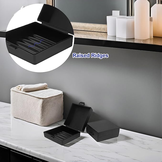 Soap Holder 2 Pack, Shower Bar Case Box Fit Dr Squatch, Waterproof Travel Container with Lid, Square Bathroom Soap Dish for Camping Gym Outdoor Traveling (Black)